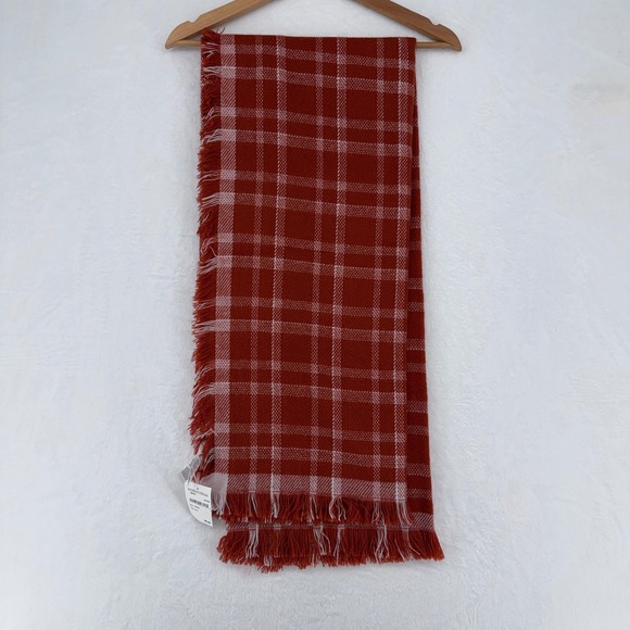 Madewell Nordstrom Plaid Fringe Scarf Rust White Terra Cotta Blanket OS New - Picture 2 of 8